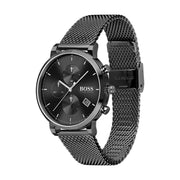 Hugo Boss Integrity Chronograph Black Dial Black Mesh Bracelet Watch for Men - 1513813