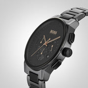 Hugo Boss Peak Chronograph Black Dial Black Steel Strap Watch for Men - 1513814