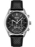 Hugo Boss Champion Chronograph Black Dial Black Leather Strap Watch for Men - 1513816