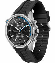 Hugo Boss Globetrotter Chronograph Black Dial Black Silicone Strap Watch for Men - 1513820