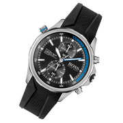 Hugo Boss Globetrotter Chronograph Black Dial Black Silicone Strap Watch for Men - 1513820