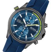 Hugo Boss Globetrotter Chronograph Blue Dial Blue Silicone Strap Watch for Men - 1513821