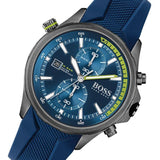 Hugo Boss Globetrotter Chronograph Blue Dial Blue Silicone Strap Watch for Men - 1513821