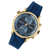 Hugo Boss Globetrotter Chronograph Blue Dial Blue Silicone Strap Watch for Men - 1513822
