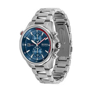 Hugo Boss Globetrotter Chronograph Blue Dial Silver Steel Strap Watch for Men - 1513823