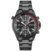 Hugo Boss Globetrotter Chronograph Black Dial Black Steel Strap Watch for Men - 1513825
