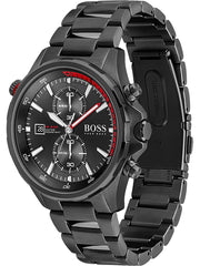 Hugo Boss Globetrotter Chronograph Black Dial Black Steel Strap Watch for Men - 1513825