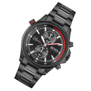 Hugo Boss Globetrotter Chronograph Black Dial Black Steel Strap Watch for Men - 1513825