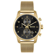 Hugo Boss Skymaster Chronograph Black Dial Gold Mesh Bracelet Watch for Men - 1513838
