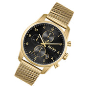 Hugo Boss Skymaster Chronograph Black Dial Gold Mesh Bracelet Watch for Men - 1513838