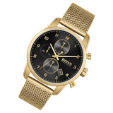 Hugo Boss Skymaster Chronograph Black Dial Gold Mesh Bracelet Watch for Men - 1513838