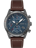 Hugo Boss Pilot Edition Chronograph Blue Dial Brown Leather Strap Watch for Men - 1513852