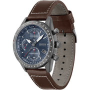Hugo Boss Pilot Edition Chronograph Blue Dial Brown Leather Strap Watch for Men - 1513852