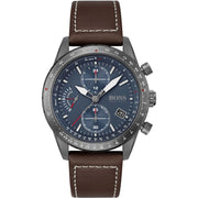Hugo Boss Pilot Edition Chronograph Blue Dial Brown Leather Strap Watch for Men - 1513852
