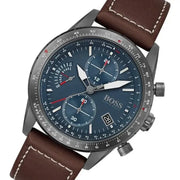 Hugo Boss Pilot Edition Chronograph Blue Dial Brown Leather Strap Watch for Men - 1513852