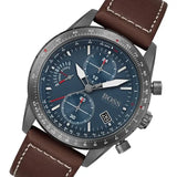 Hugo Boss Pilot Edition Chronograph Blue Dial Brown Leather Strap Watch for Men - 1513852