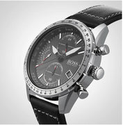 Hugo Boss Pilot Edition Chronograph Black Dial Black Leather Strap Watch for Men - 1513853