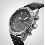 Hugo Boss Pilot Edition Chronograph Black Dial Black Leather Strap Watch for Men - 1513853