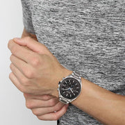 Hugo Boss Distinct Chronograph Black Dial Silver Steel Strap Watch for Men - 1513857