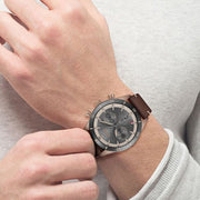 Hugo Boss Santiago Chronograph Grey Dial Brown Leather Strap Watch for Men - 1513861