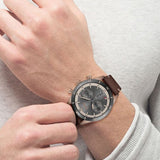 Hugo Boss Santiago Chronograph Grey Dial Brown Leather Strap Watch for Men - 1513861