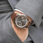Hugo Boss Santiago Chronograph Grey Dial Brown Leather Strap Watch for Men - 1513861
