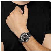 Hugo Boss Globetrotter Chronograph Black Dial Black Leather Strap Watch for Men - 1513864