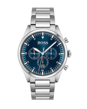 Hugo Boss Pioneer Chronograph Blue Dial Silver Steel Strap Watch for Men - 1513867