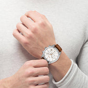 Hugo Boss Grand Prix Chronograph White Dial Brown Leather Strap Watch for Men - 1513475