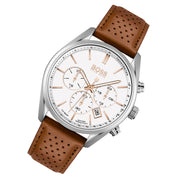 Hugo Boss Champion Chronograph White Dial Brown Leather Strap Watch for Men - 1513879
