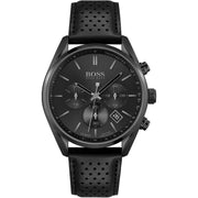 Hugo Boss Champion Chronograph Black Dial Black Leather Strap Watch for Men - 1513880