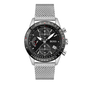 Hugo Boss Pilot Edition Chronograph Black Dial Silver Mesh Bracelet Watch for Men - 1513886