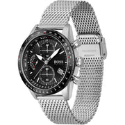 Hugo Boss Pilot Edition Chronograph Black Dial Silver Mesh Bracelet Watch for Men - 1513886