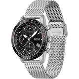Hugo Boss Pilot Edition Chronograph Black Dial Silver Mesh Bracelet Watch for Men - 1513886