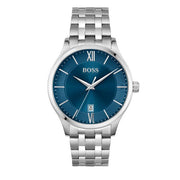 Hugo Boss Governer Blue Dial Silver Steel Strap Watch for Men - 1513487
