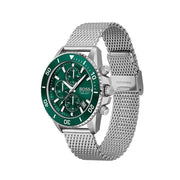 Hugo Boss Admiral Chronograph Green Dial Silver Mesh Bracelet Watch for Men - 1513905