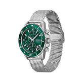Hugo Boss Admiral Chronograph Green Dial Silver Mesh Bracelet Watch for Men - 1513905