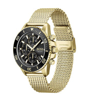 Hugo Boss Ocean Edition Chronograph Black Dial Gold Mesh Bracelet Watch for Men - 1513703