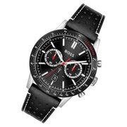 Hugo Boss Allure Chronograph Black Dial Black Leather Strap Watch for Men - 1513920