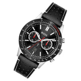 Hugo Boss Allure Chronograph Black Dial Black Leather Strap Watch for Men - 1513920