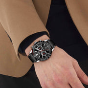 Hugo Boss Allure Chronograph Black Dial Black Leather Strap Watch for Men - 1513920