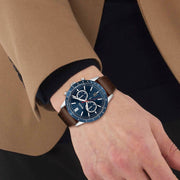 Hugo Boss Allure Chronograph Blue Dial Brown Leather Strap Watch for Men - 1513921