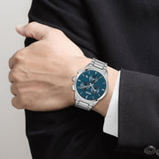 Hugo Boss Talent Chronograph Blue Dial Silver Steel Strap Watch for Men - 1513582