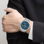 Hugo Boss Dapper Chronograph Blue Dial Silver Steel Strap Watch For Men - 1513927