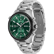 Hugo Boss Globetrotter Chronograph Green Dial Silver Steel Strap Watch for Men - 1513930
