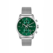 Hugo Boss Skymaster Chronograph Green Dial Silver Mesh Bracelet Watch for Men - 1513938
