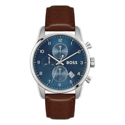 Hugo Boss Skymaster Chronograph Blue Dial Brown Leather Strap Watch for Men - 1513940