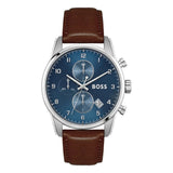 Hugo Boss Skymaster Chronograph Blue Dial Brown Leather Strap Watch for Men - 1513940