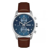 Hugo Boss Skymaster Chronograph Blue Dial Brown Leather Strap Watch for Men - 1513940