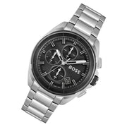Hugo Boss Volane Chronograph Black Dial Silver Steel Strap Watch for Men - 1513949